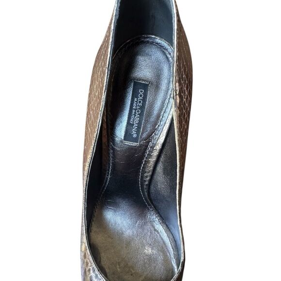 Vintage Dolce & Gabbana Metallic Python Stiletto Pumps 5” Heel | Sz 38 Y2K Glam - Picture 3 of 10